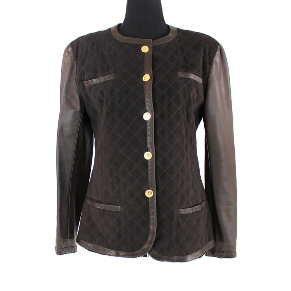 CHANEL Jackets & Blazers - CHANEL Brown Suede Quilted Leather Gold Elphant Button Jacket Long Sleeve Blazer